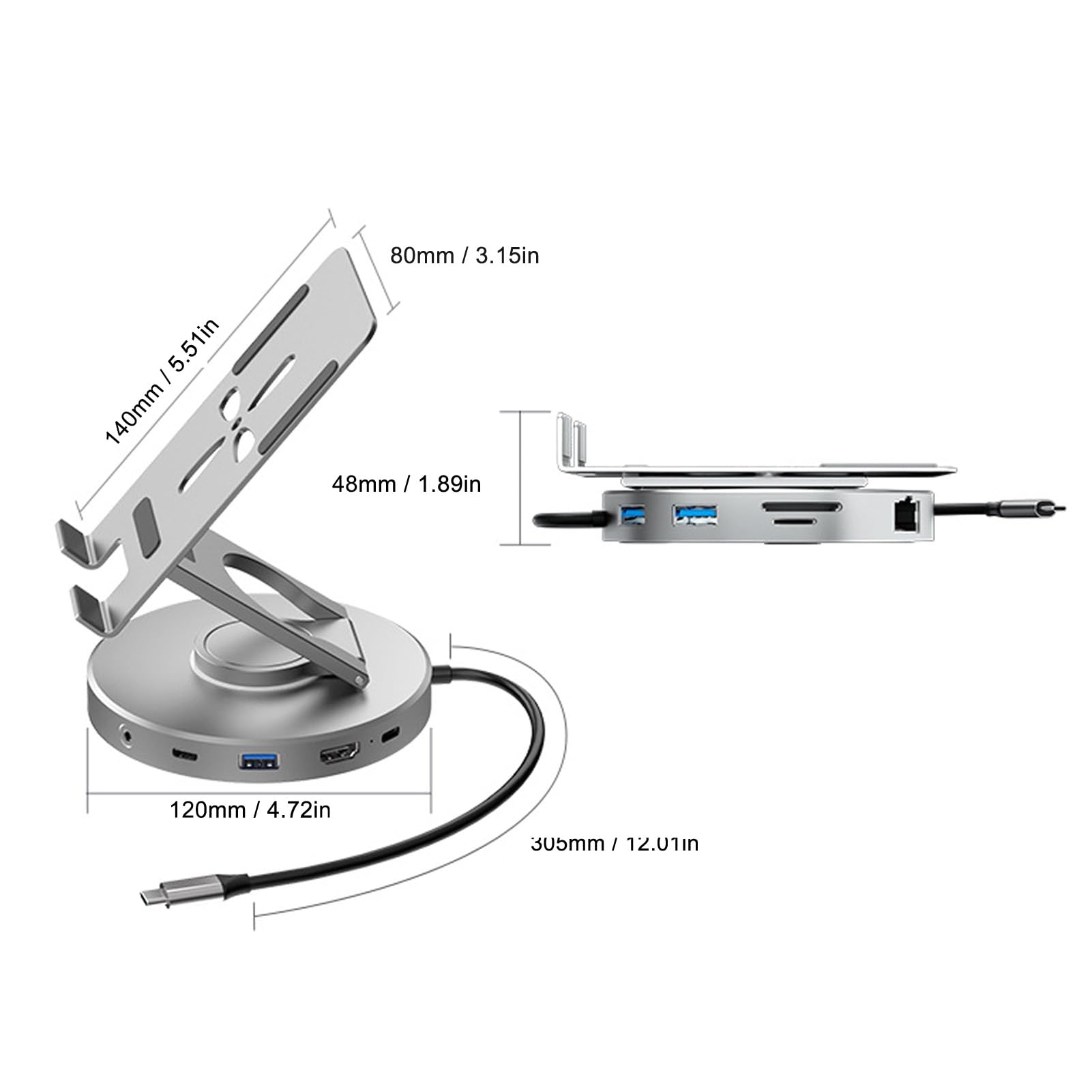 Emoshayoga Docking Station Hub USB Tipo C con Supporto Regolabile per Laptop, Tablet e Dispositivi di Gioco Portatili