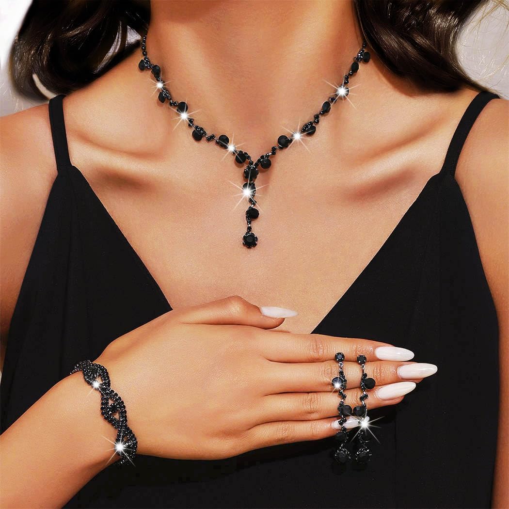 Sixexey Rhinestone Jewelry Set Black Jewelry Necklace Wedding Necklace Jewelry Accessories for Women - Image 2