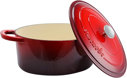 Miniatura 3 de Crock Pot olla para horno holandés de hierro fundido artesanal de 7 cuartos de galón, Rojo escarlata