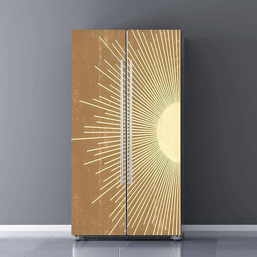 Miniatura 7 de Juego de envolturas de vinilo autoadhesivo bohemio para refrigerador, diseño abstracto de sol, minimalista, para pared, geométrico, abstracto, para