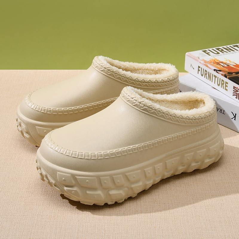 Women's Clogs Work Shoes Fuzz Lined Waterproof Chef Shoes Thick-Soled Casual Style, Warm Work Shoes for Nursing, Food Service, Garden