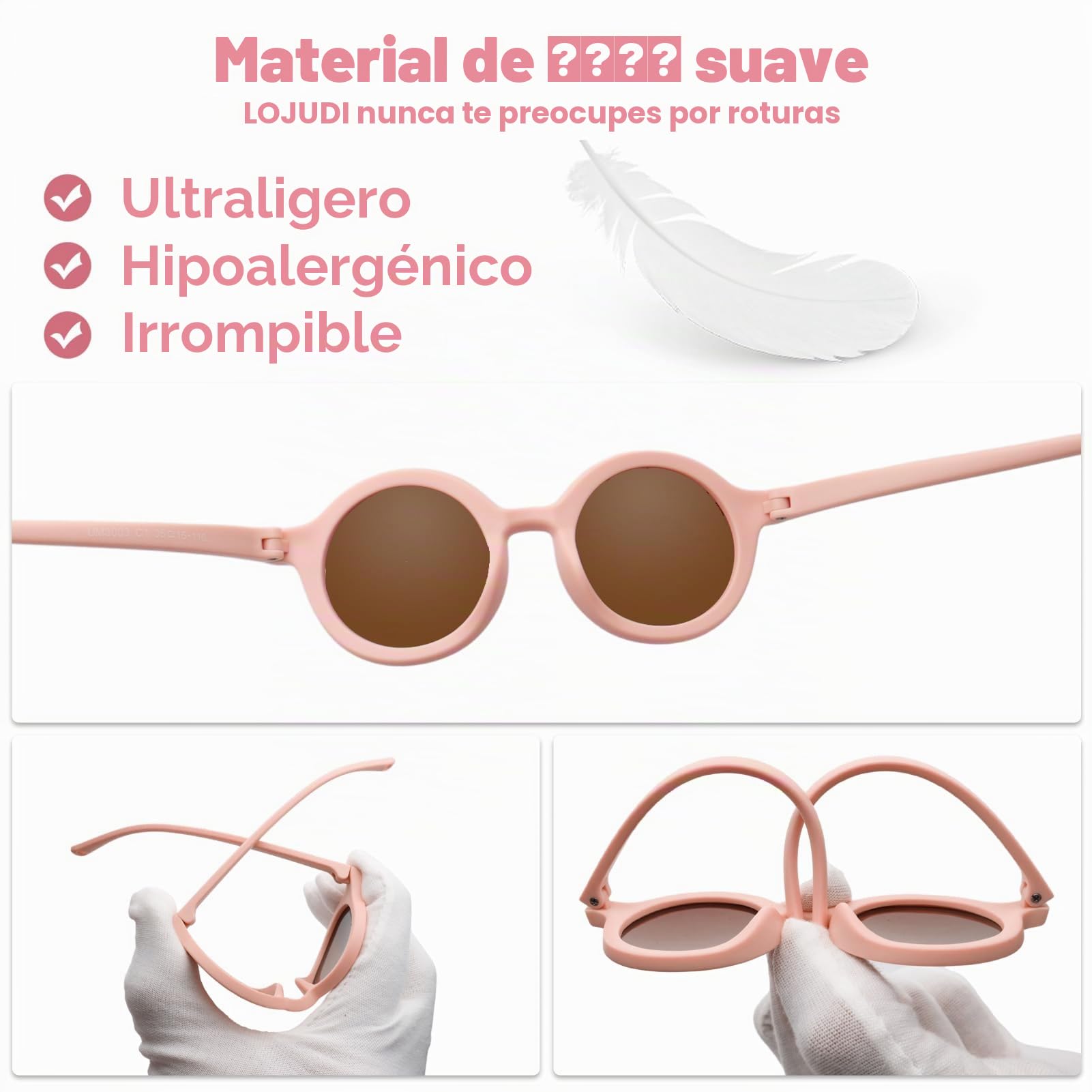 Gafas de Sol Bebe 0 a 36 Meses - Polarizadas con Correa Ajustable Redondas Marco de Silicona Oculos de Sol Bebe Niña Niño para 0-2 Años Protección UV400