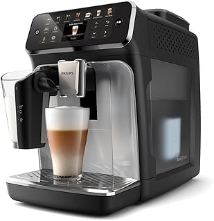 Philips Fully Automatic Espresso Machine Series 4400-12 Beverages, LatteGo, SilentBrew, Intuitive Display, 2 User Profiles, 12 Settings for Ceramic Grinder, Black Silver - EP4446/70