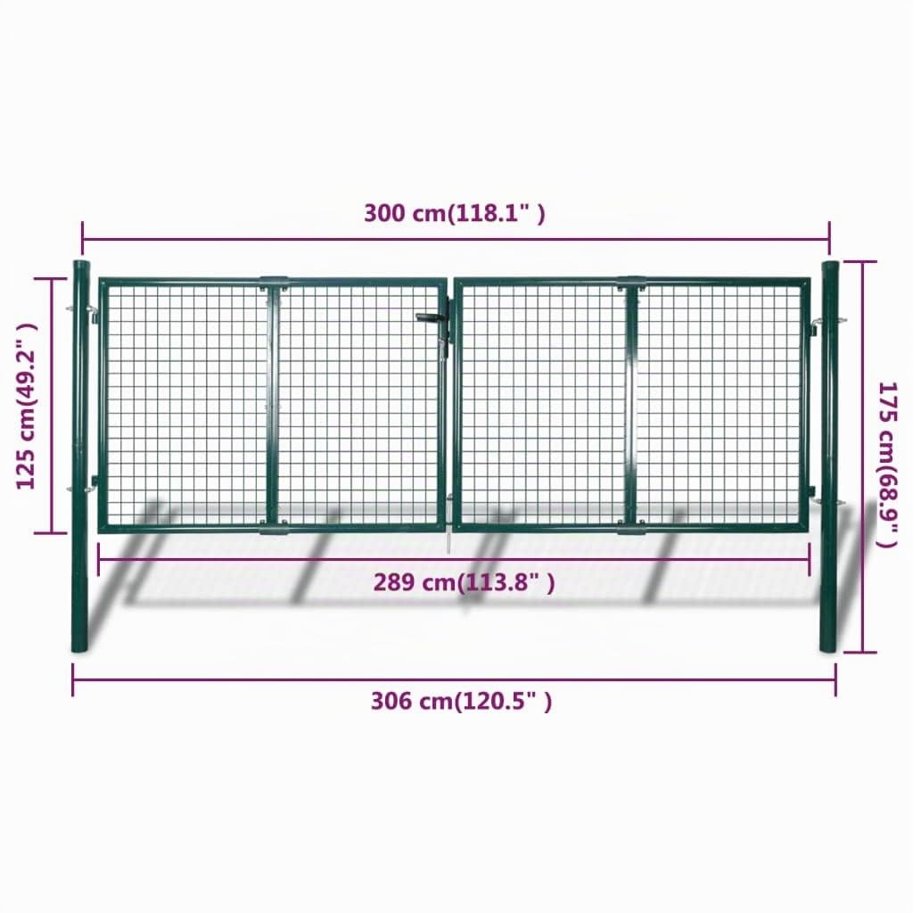 vidaXL Cancello per Recinzione in Acciaio 300x125 cm Verde