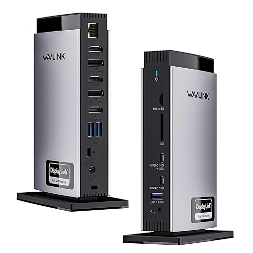 WAVLINK Station d'accueil pour Ordinateur Portable Displaylink avec 3 HDMI, USB C Dock Triple Display 4K60Hz, 100W Charging for M1 M2 M3 M4 Mac/Windows, 2DP, 1Gbps Ethernet, Audio/Mic, SD/TF