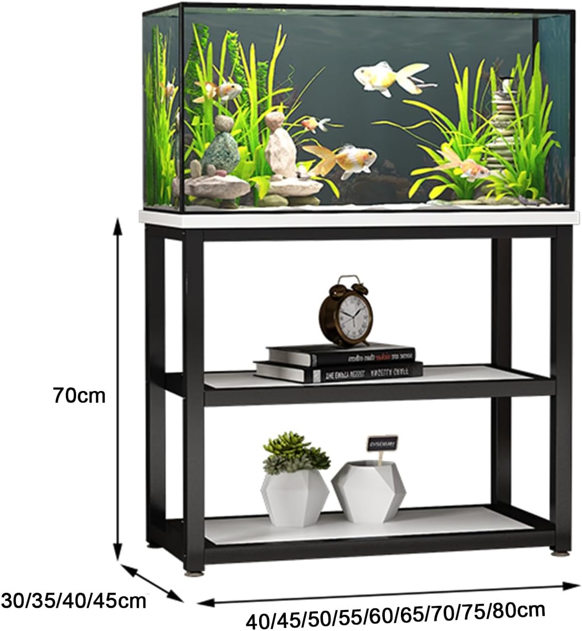 Fish Tank Stand, Metal Double-Layer Aquarium Storage Shelves, Turtle Reptile Terrariums Stand Rack for Home, Office(White,65x40x70cm)