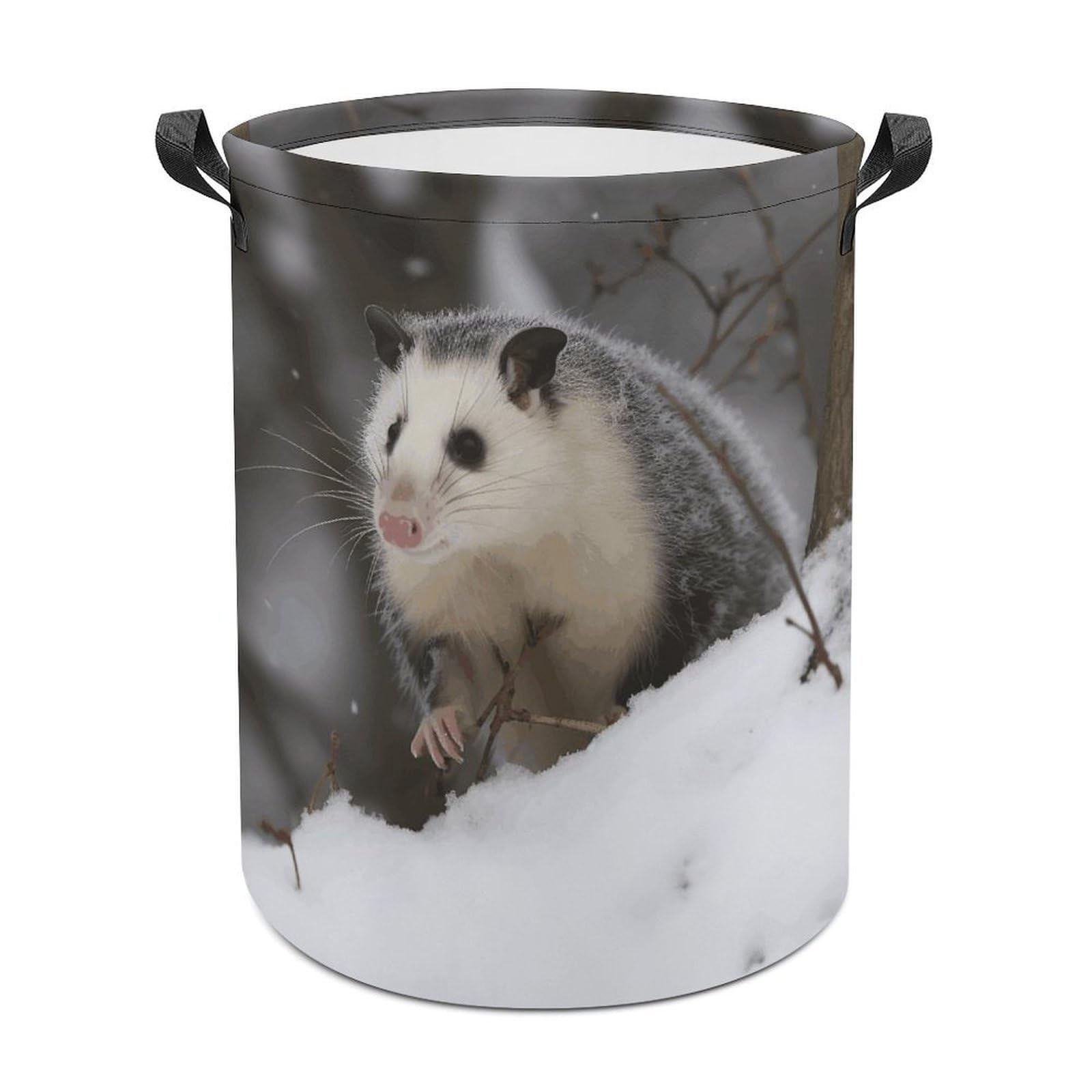 Opossum In Snow Laundry Basket Freestanding Waterproof Laundry Hamper Collapsible Tall Clothes Hamper with Reinforced Handles Waterproof Laundry Bag for Dorm Bathroom Home 44x44cm