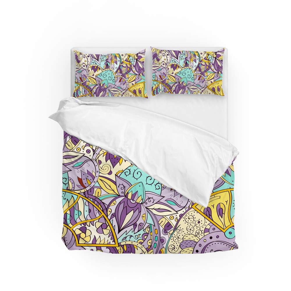 Parure de lit King Size motif ethnique colorée 3 pièces en polyester pour lit double