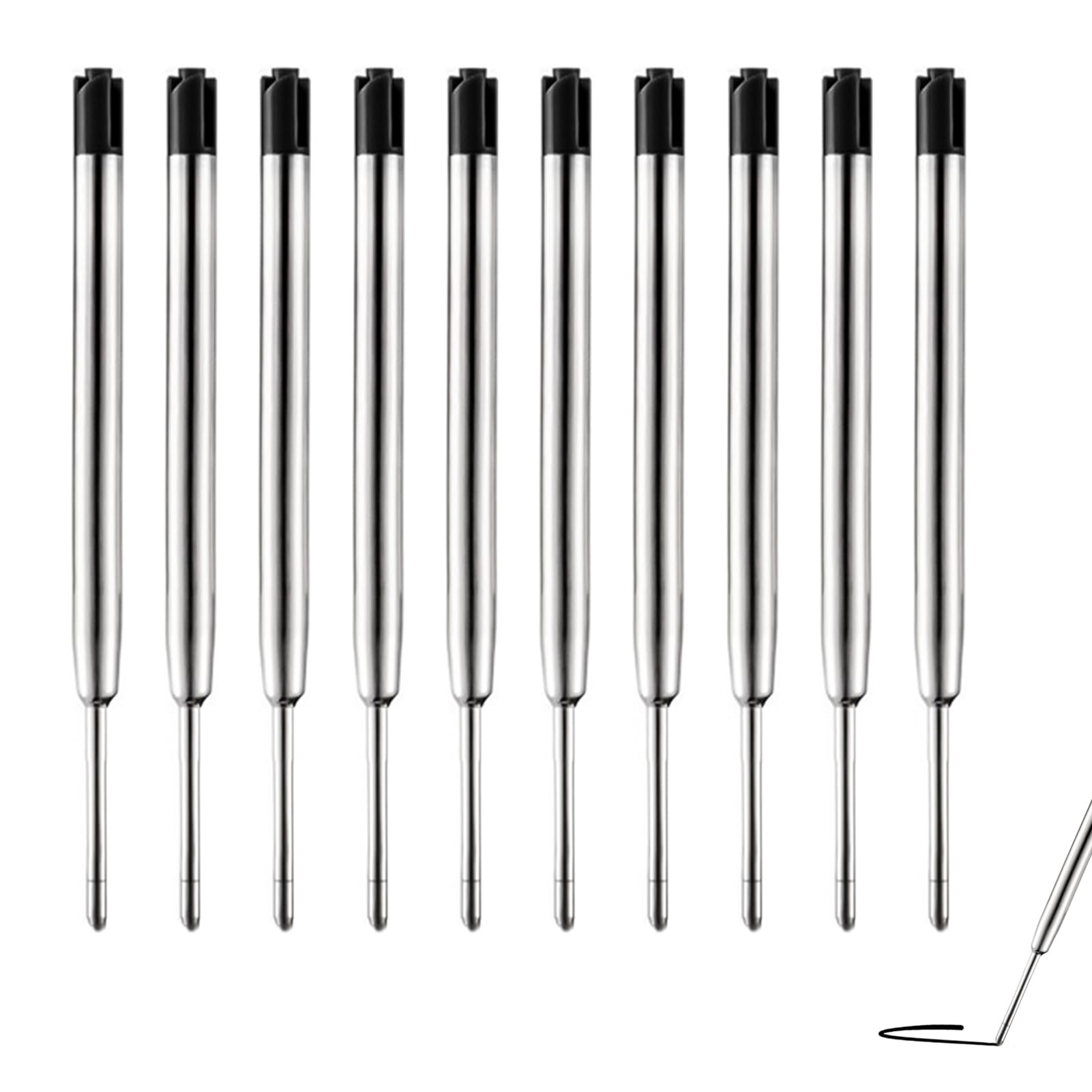 10 Pcs Pen Refills Black for Parker Jotter, Ballpoint Pen Refills for Parker Jotter G2 Style, Medium Point 0.1cm Writing Ink Cartridges 9.9cm Length Replacement Refills for Office School Writing Use