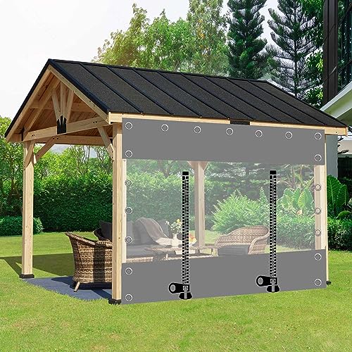 Rideau de bâche transparent extérieur gris PVC imperméable pour séparation de porche - 2