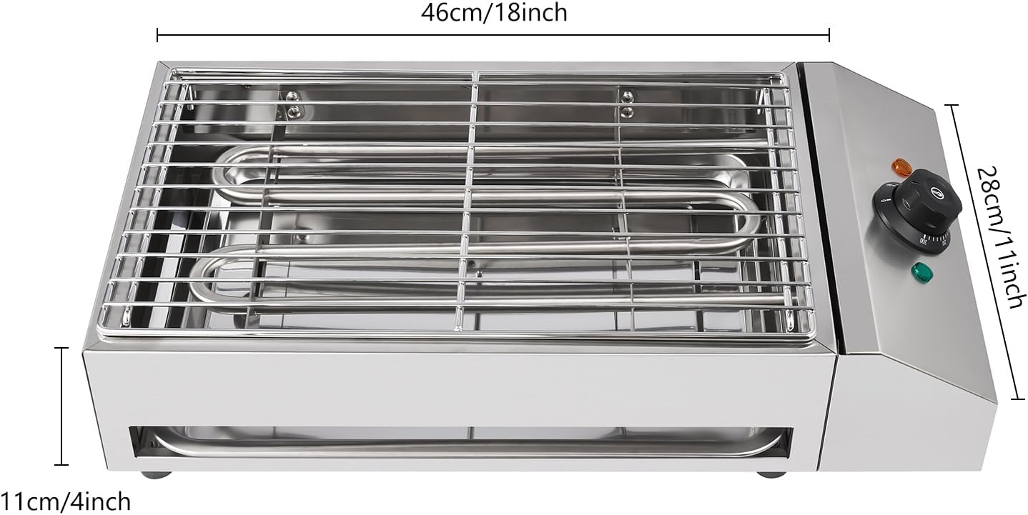 Indoor Electric Grill, Commercial Portable Smokeless Cooking BBQ Griddle Adjustable Temperature, Stainless Steel Outdoor Electric Barbecue Non-stick Grill For Camping Party Buffet 110V 1800W