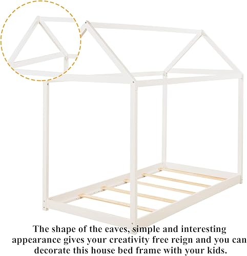 Miniatura 8 de Cama de piso de casa individual para niños, marco de cama Montessori de madera para bebés niñas y niños (blanco) A-white,A-gris