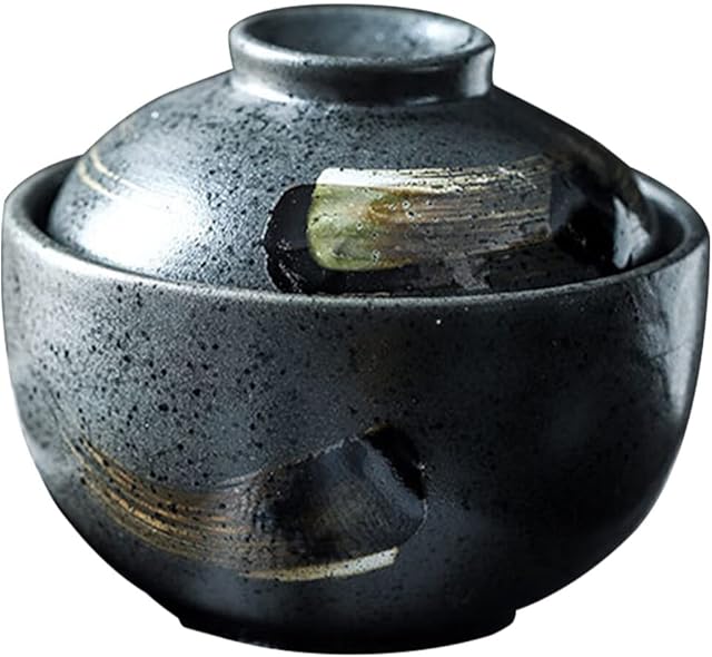 UPKOCH Ceramic Stew Pot Japanese Ramen Bowl Miso Soup Container Ceramic Steaming Cup Pasta Bowl Ramen Bowl with Lid Appetizer Bowl Porcelain Steaming Bowl Cups Small Ceramics Custard Baby
