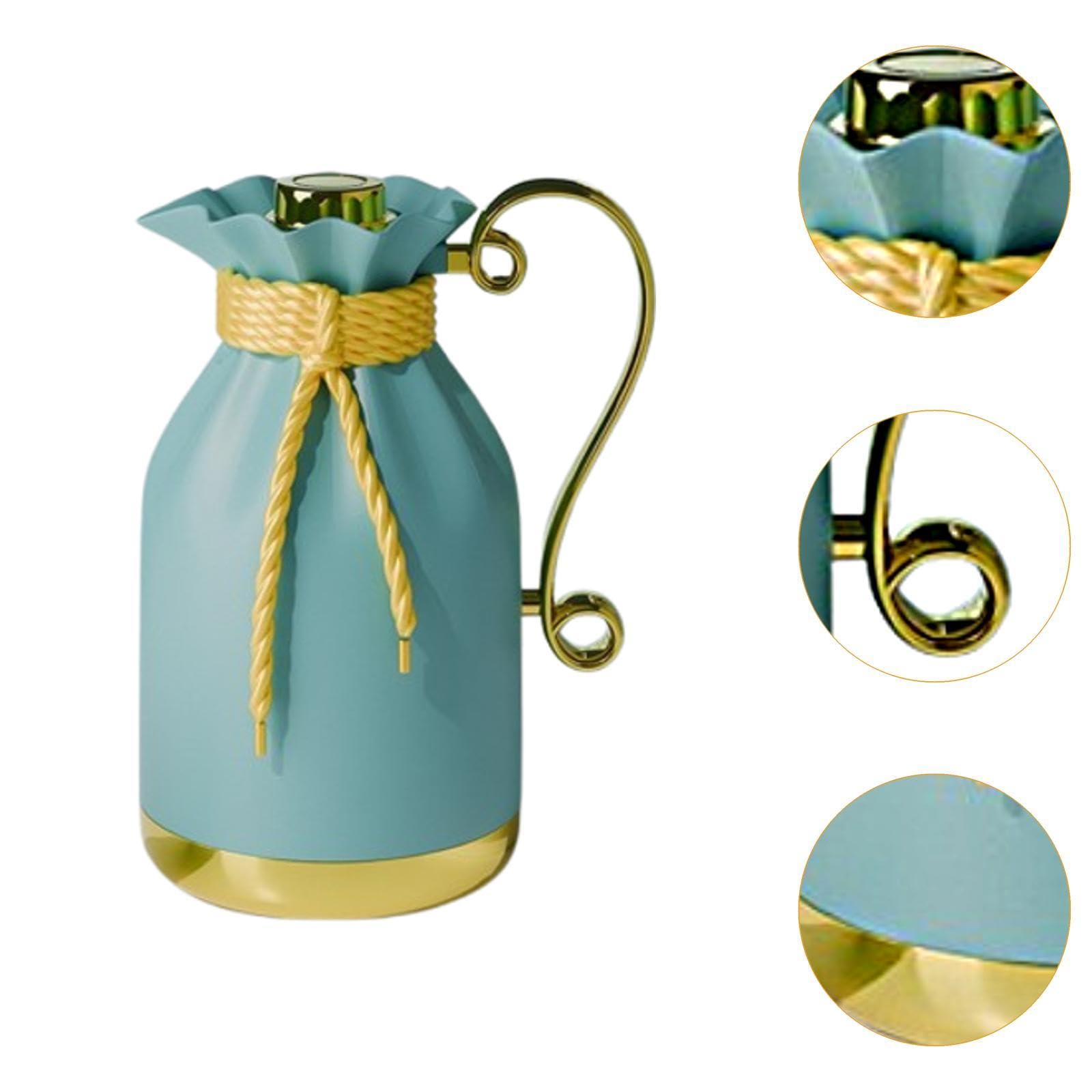 Brocca//caraffa da caffè/teiera Termica con Vetro Resistente al Calore E Manico in PP, Coperchio Antigoccia E Beccuccio per Bevande Calde E, Oro Blu