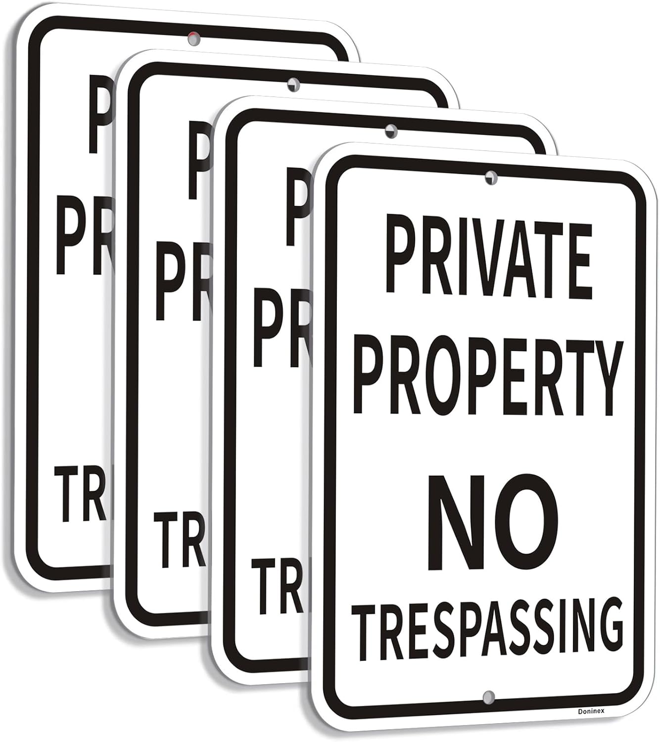Large (4 Pack) 18x12 inch Private Property No Trespassing Sign, Metal Rust Free Aluminum, Reflective, Outdoor Weatherproof, White