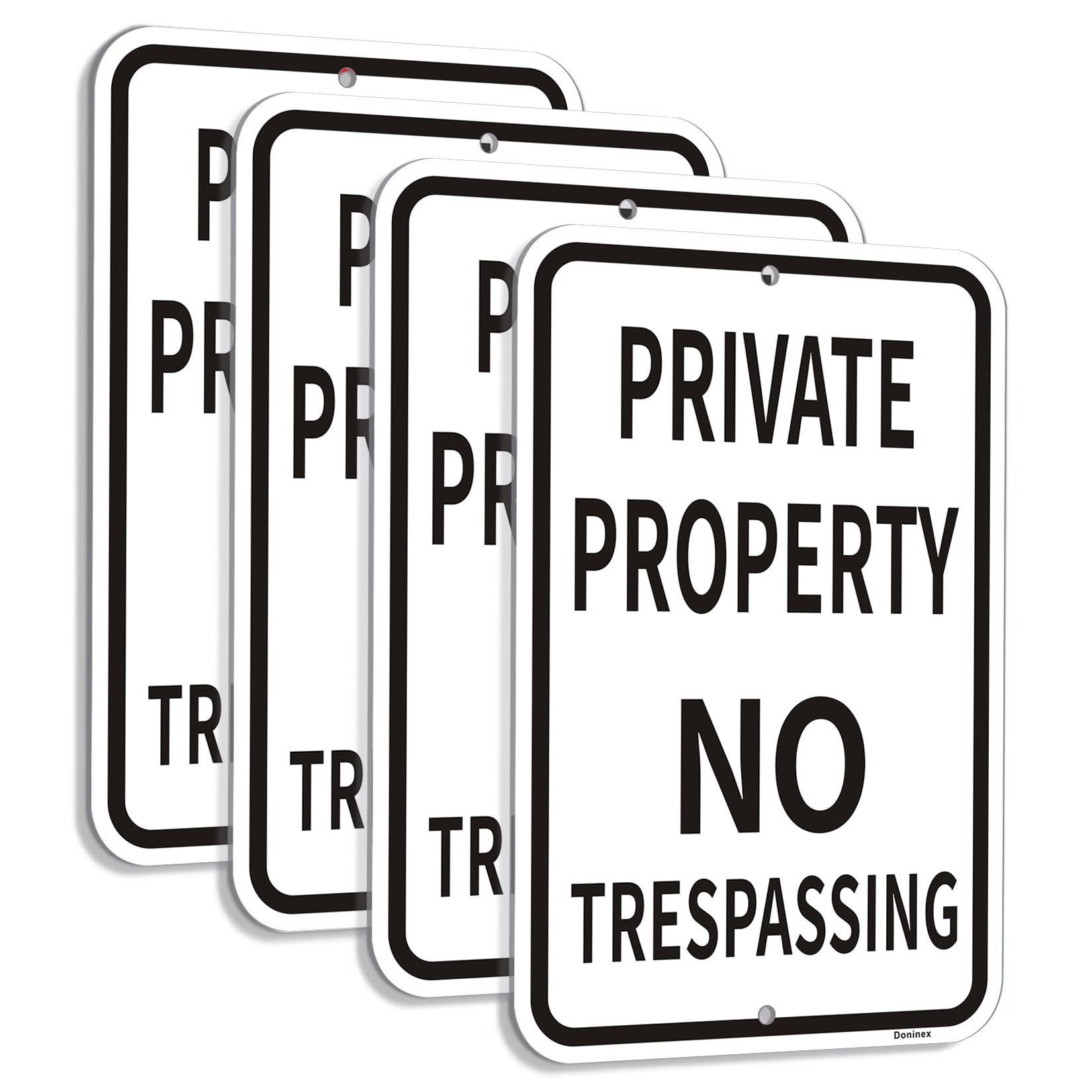 (4 Pack) 8"x12" inch Private Property No Trespassing Sign, Metal Rust Free Aluminum, Reflective, Outdoor Weatherproof, White