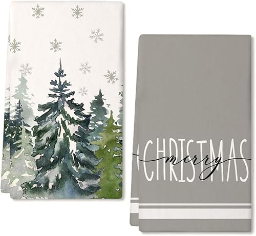 ARKENY AD135 - Juego de 2 paños de cocina de Navidad, diseño de copos de nieve, color verde, 18 x 26 pulgadas, decoración del hogar de granja