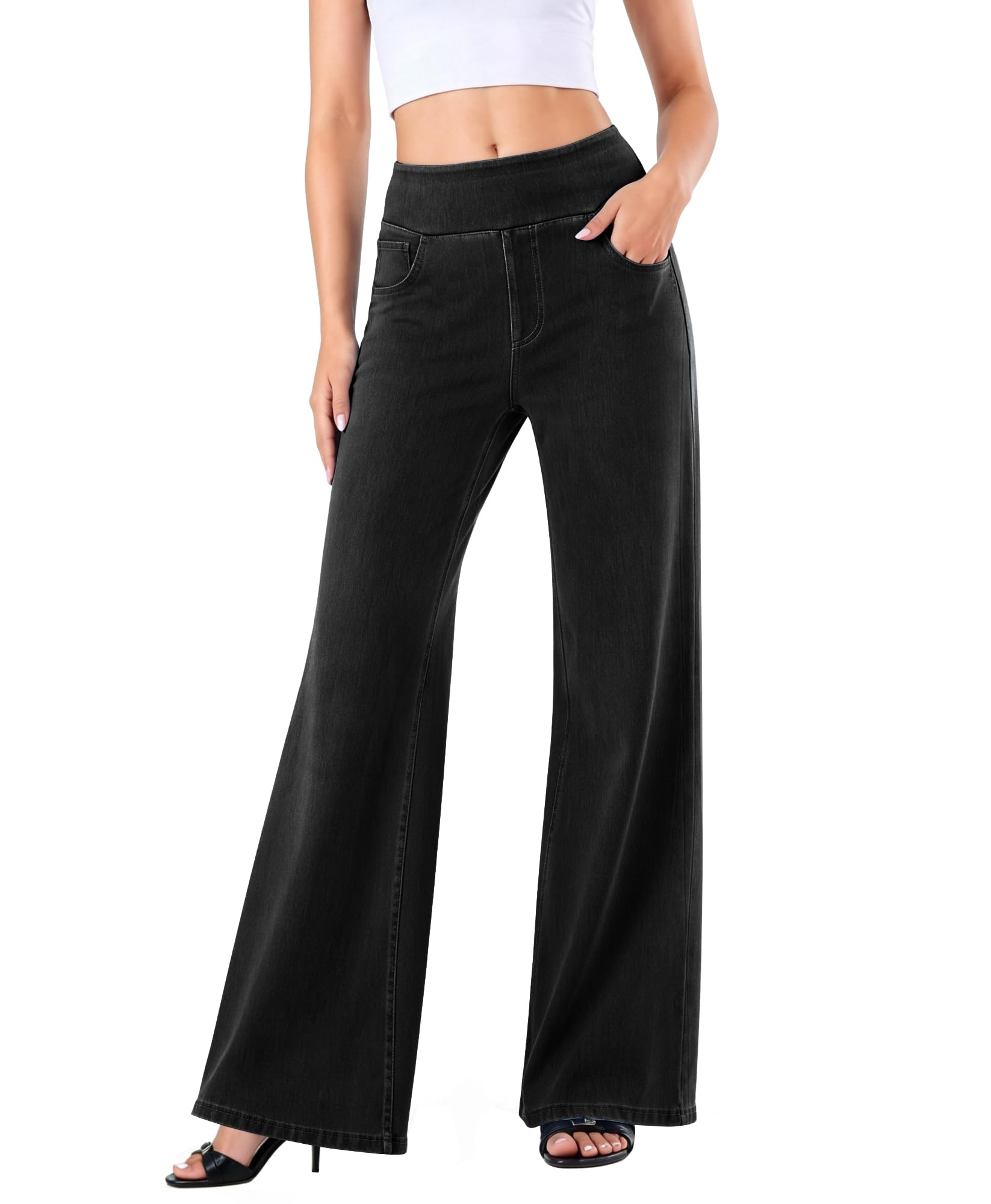 LaiEr Vaqueros Pierna Ancha para Mujer,con Efecto Reductor Abdominal y Corte Recto Holgado. Ideales para el Ocio y Fitness.Tejido de Denim Elástico a la Moda,Sin Efecto Desgastado ni Bigotes