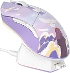 DAREU Sakura Pink Wireless Gaming Mouse with Charging Dock Rechargeable RGB,12K DPI,6 Programmable Buttons High-Precision Sensor [300IPS] [1000Hz] for PC Notebook Mac