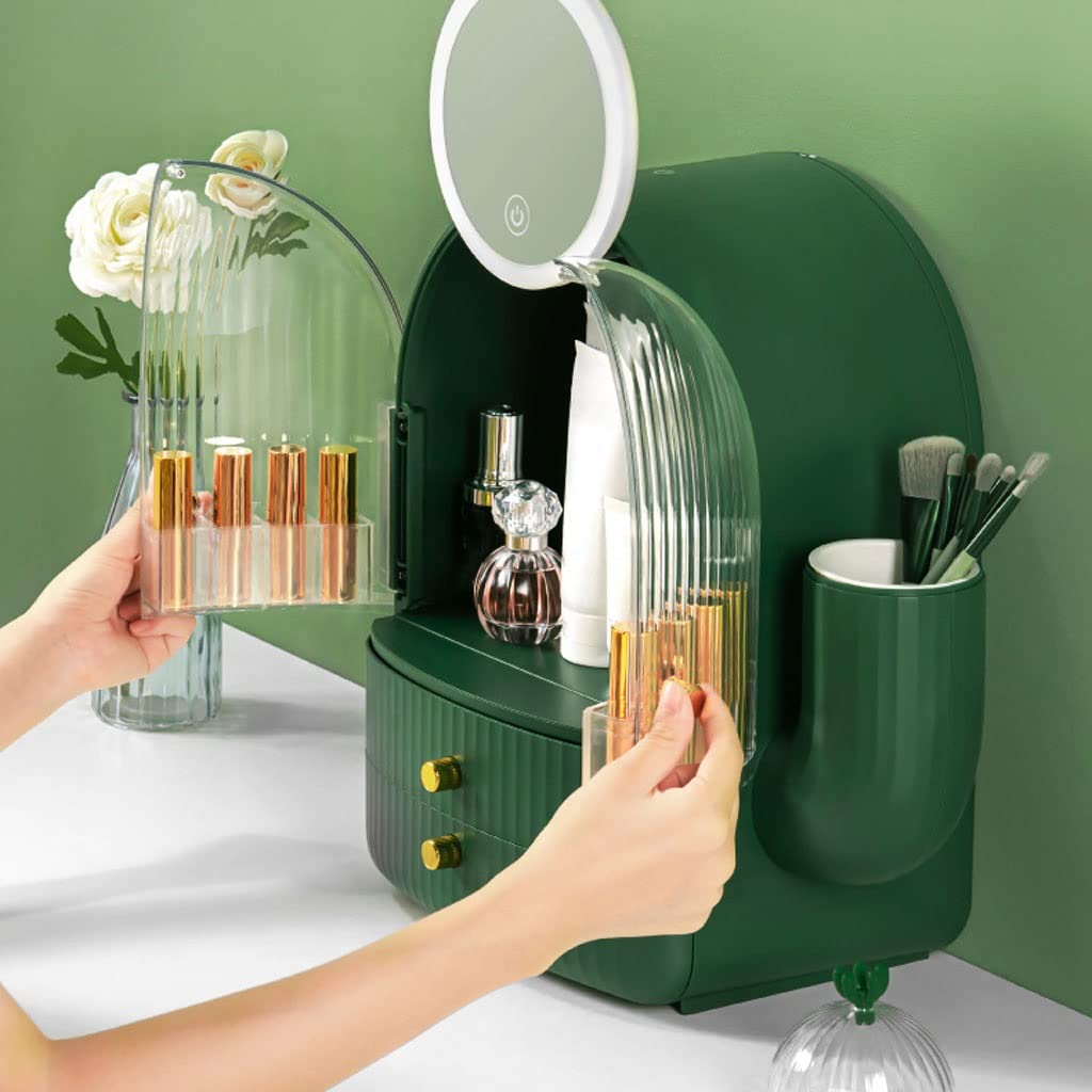 Kosmetische Vitrine Kosmetische Aufbewahrungsbox Hautpflege Aufbewahrungsbox mit beleuchtetem Make-up-Spiegel-Aufbewahrungsbox Geeignet for Badezimmerschlafzimmer-Kommode Make-up-Organizer