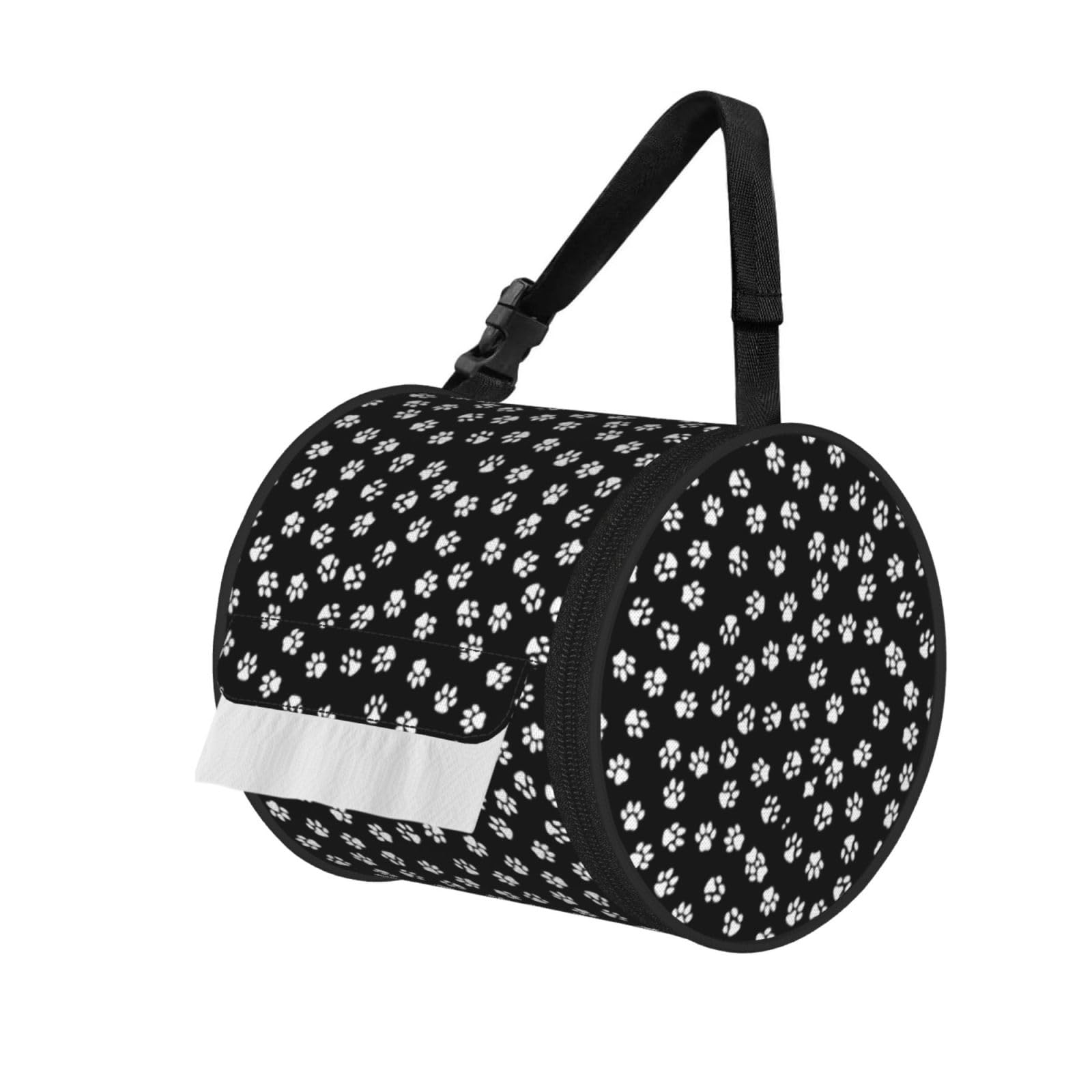 Paw Print Print Round Paper Tissue Holder With Shoulder Strap, Portable Roll Case For Caravan Travel Use