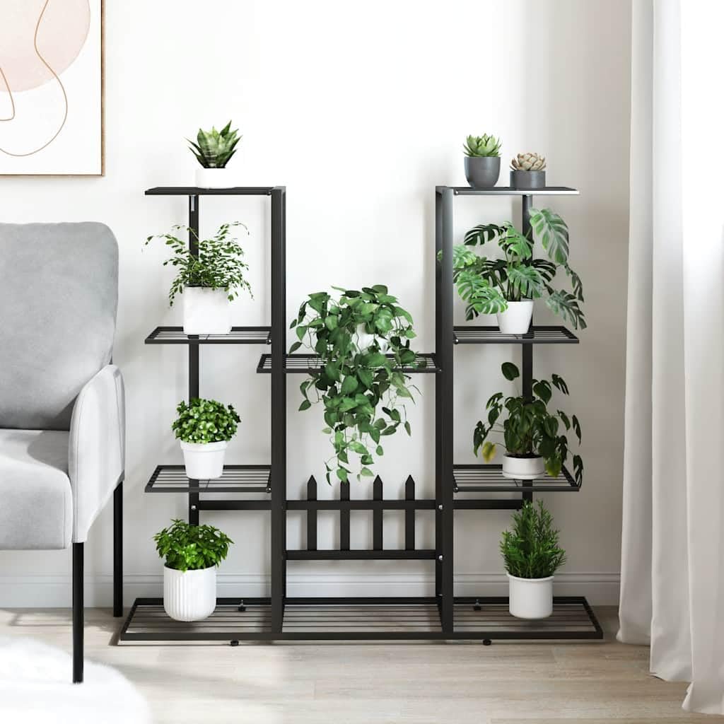 Blumenständer Metall 94,5x25x89 cm - Pflanzenregal Indoor und Outdoor, Pflanzentreppe Schwarz für Balkon, Wohnzimmer und Garten, Mehrstöckige Blumentreppe Eisen