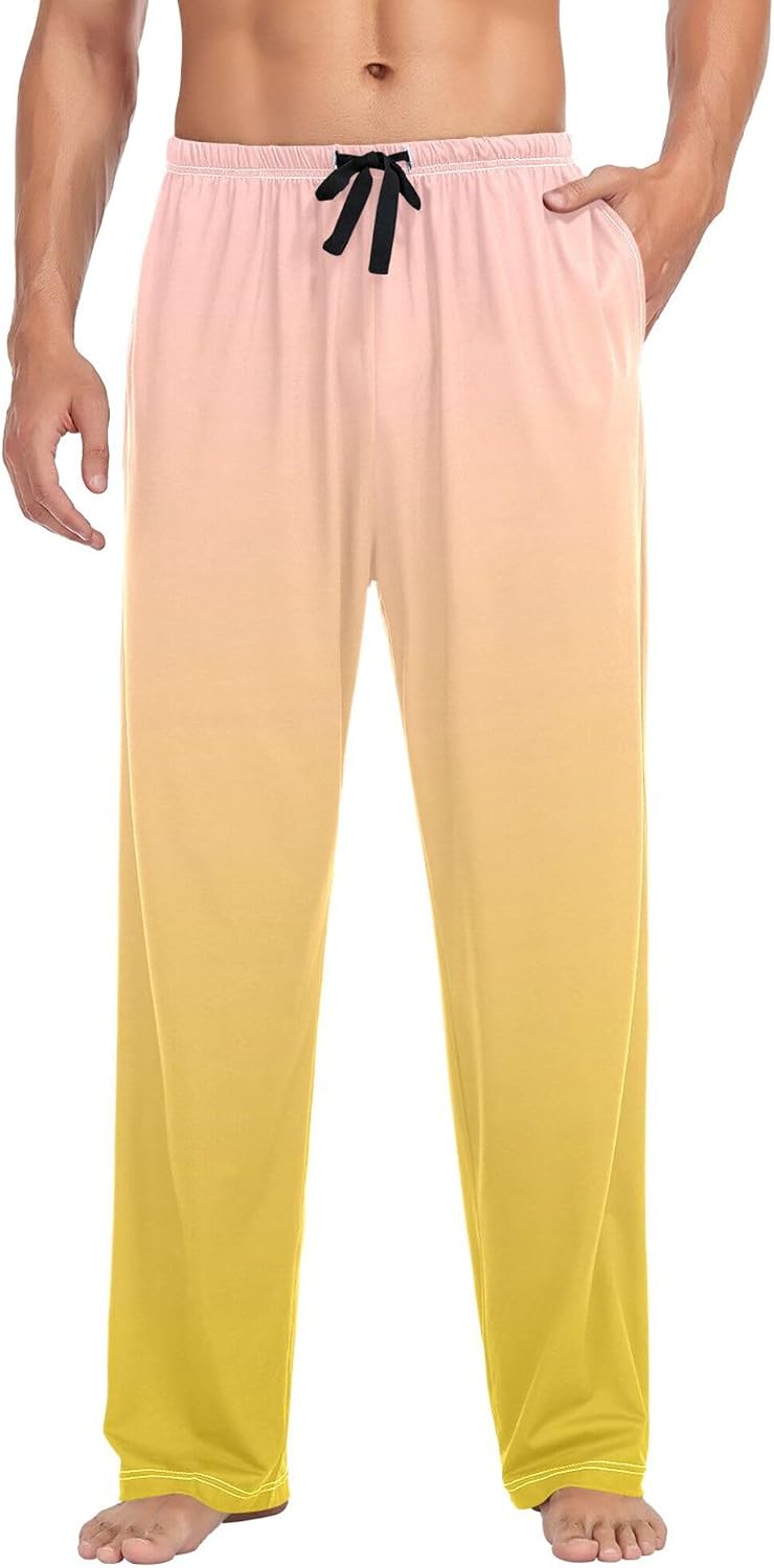 Gold Pink Men's Pajama Pants,Lounge Pants Pajama Bottoms with Pockets Drawstring,Men Sleep PJ Pants S