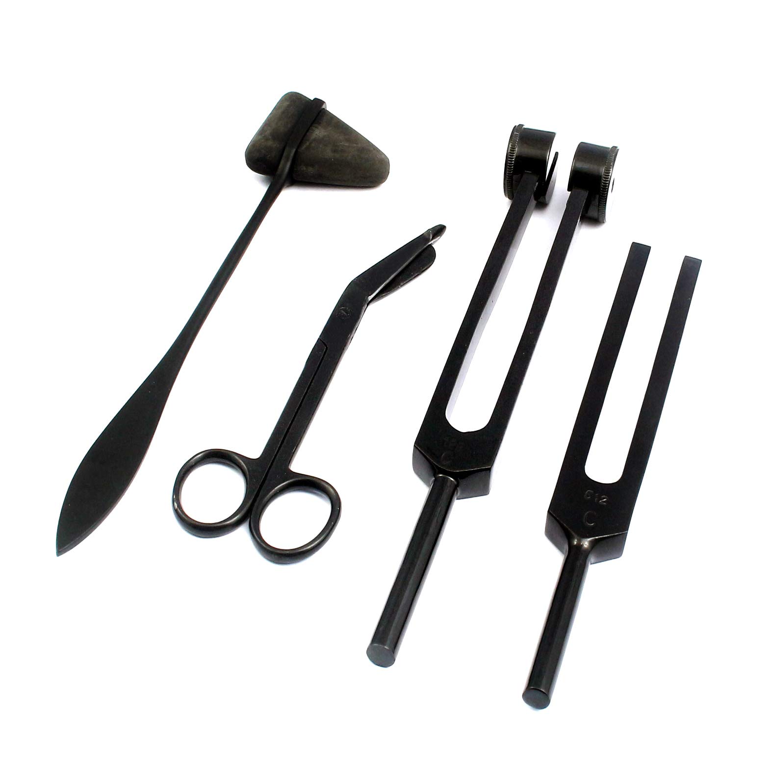DDP TACTICAL BLACK - SET OF 4 PCS REFLEX TAYLOR HAMMER MALLET TUNING FORK C 128 512 HZ BANDAGE SCISSORS 5.5