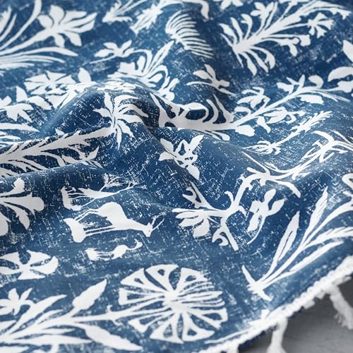 Image of Tranquebar Curtain Co. Window Curtains 5 Feet, Cotton Curtains, 60-65% Room Darkening, Blue Botanical Print, Blue Curtains, BackTabs, Design Cairo (152 cm) - 1 Piece
