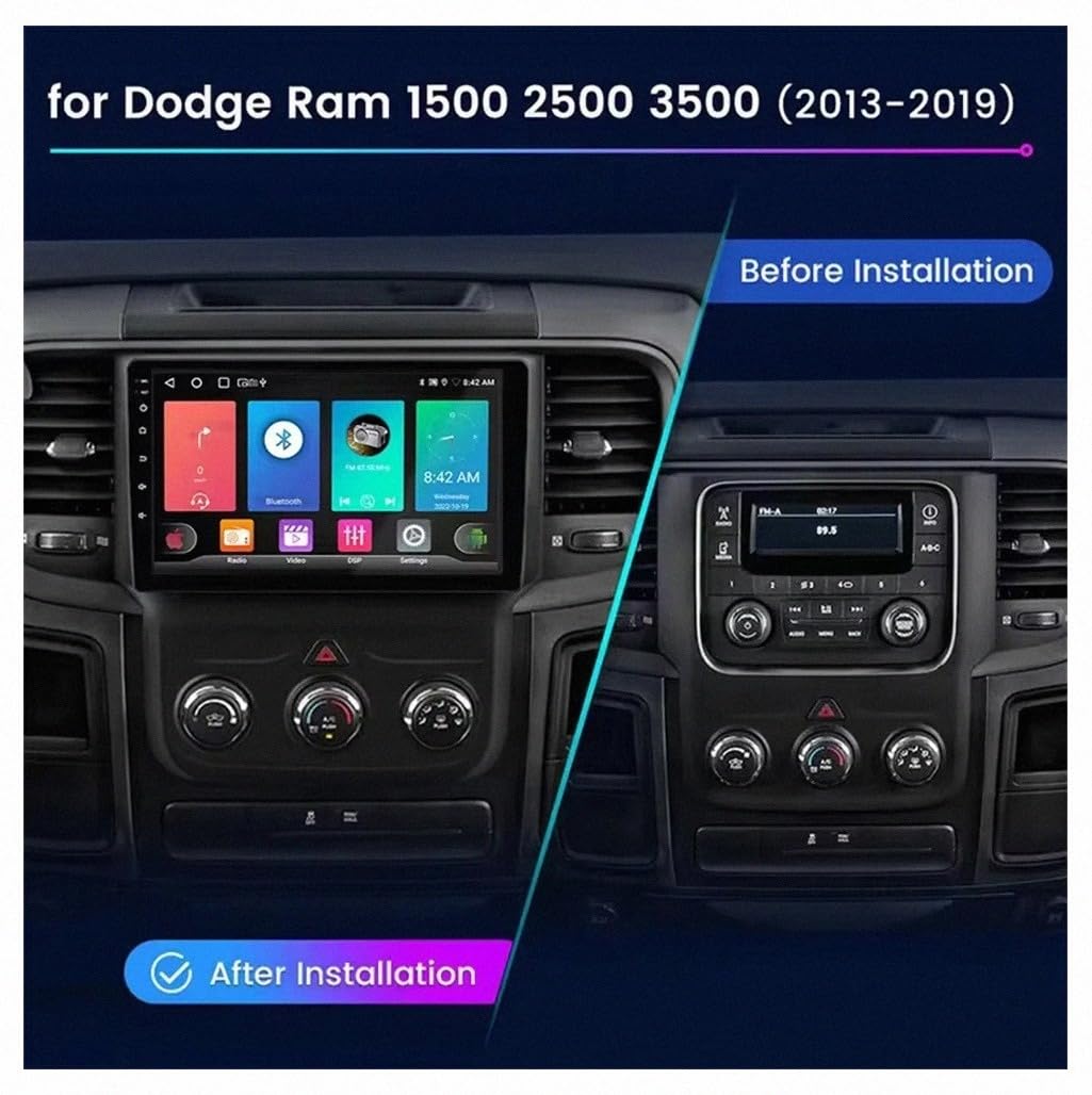 Bezprzewodowy, Przenośny Ekran Car Play dla Dodge RAM 1500 2500 2012-2018 Przenośny Ekran Dotykowy Apple Carplay, Nawigacja Gps/Sterowanie Głosowe/Mirror, 8 Rdzeń 4G+64G