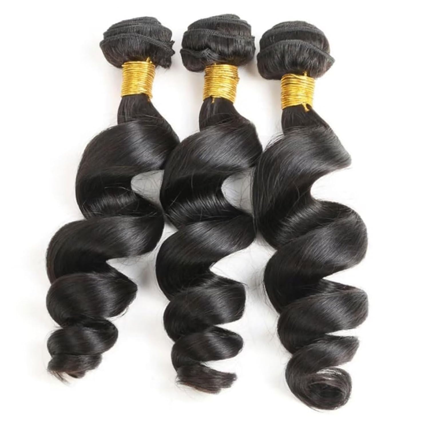 EMOL Loose Wave Bundles Human Hair Weave 3 Bundles Virgin Brazilian Loose Wavy Human Hair Weft Big Loose Spiral Wand Curls Long Hair Bundles Natural Black Human Hair Extensions 22 24 26 Inch