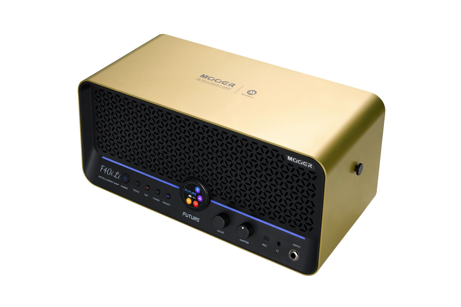 Mooer F40i Li - Chitarra multi-effetti e modellazione, 40 Watt, con batteria, colore: oro imperiale