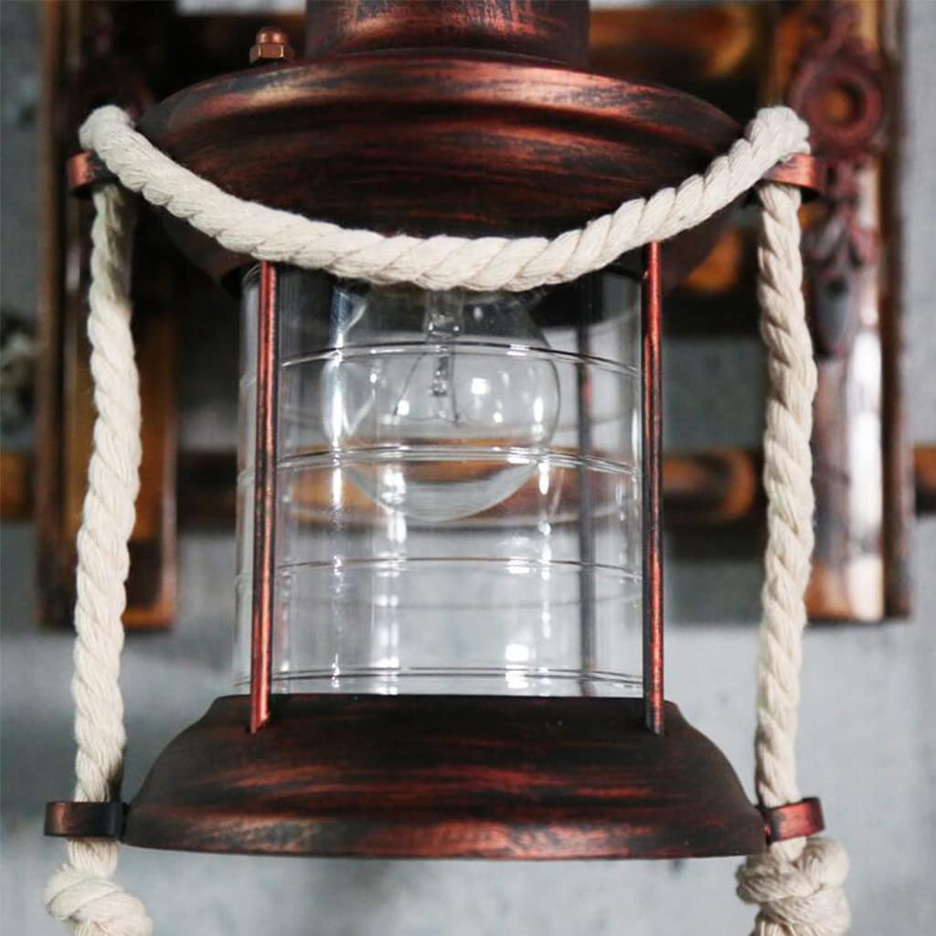 Holz Retro Lichter Rustikale Wohnzimmer Wandlampe EZ7 Lampe Wandleuchte Schlafzimmerwand Einfach Kreativ Vintage Antik Glas Lampenschirm Nostalgie Innen Loft Zimme Design Leuchte,D