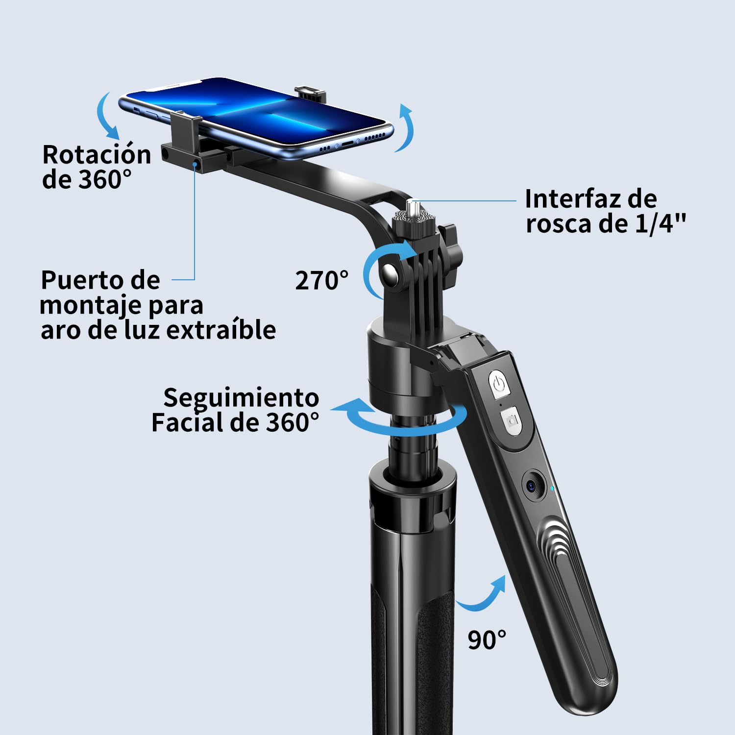 yAyusi Automático Facial Seguimiento Trípode con Luz, Sin App, 360° Rotación 180cm Trípode para Teléfono con Sensor de Movimiento, Soporte para Cámara de Teléfono para Vlog/Vídeo/Grabación