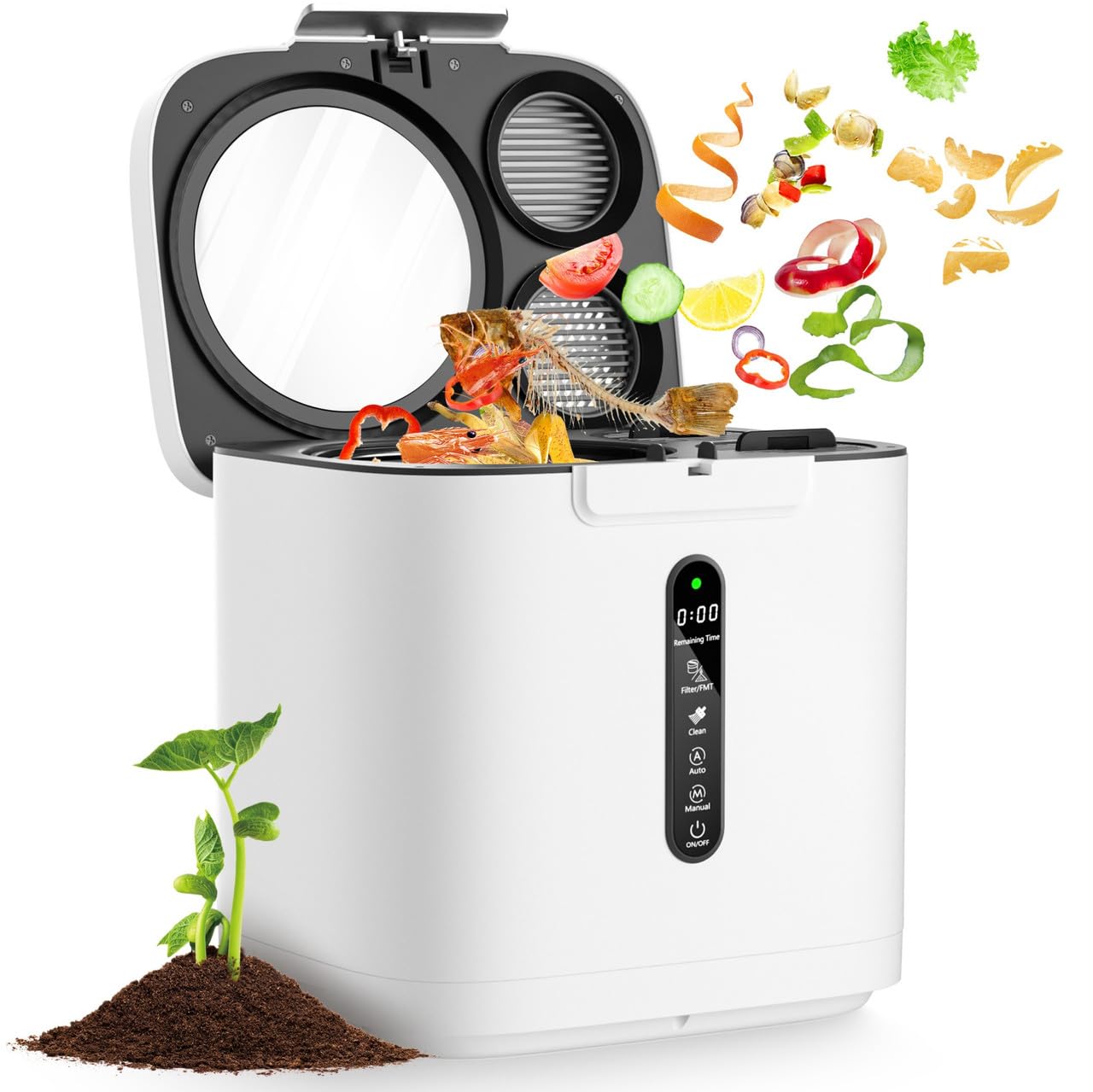 Compostiera elettrica 4L con finestra visibile, bidone intelligente del