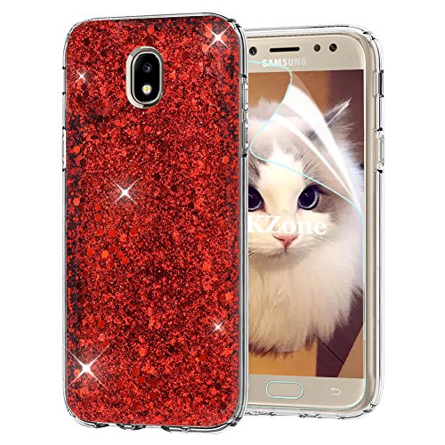 OKZone Funda Samsung Galaxy J5 2017, Cárcasa Brilla Glitter Brillante TPU Silicona Parachoque Teléfono Smartphone Móvil Case [Protección a Pantalla y Cámara] para Samsung Galaxy J5 2017 (Rojo)