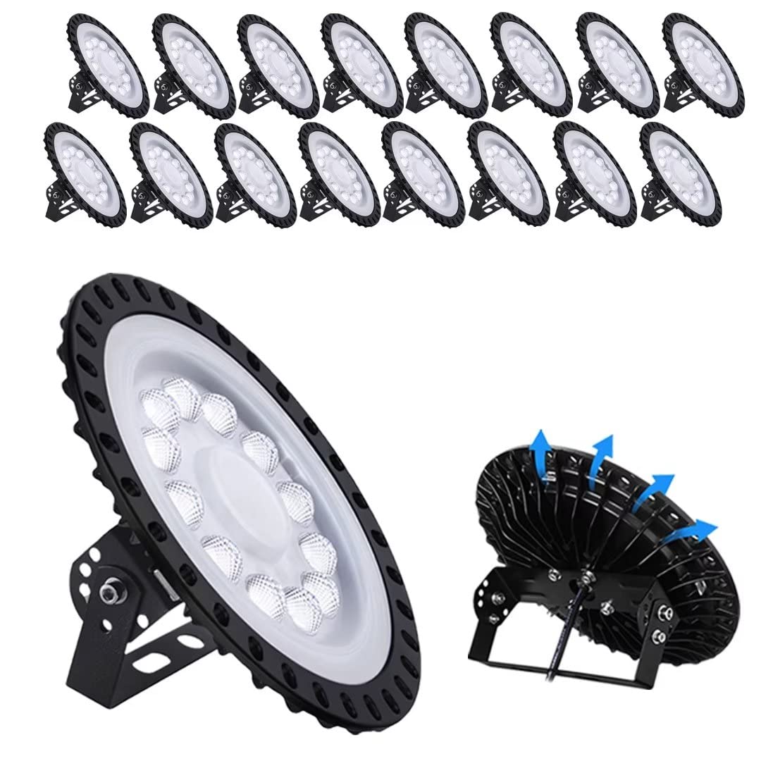 Oświetlenie UFO LED High Bay 100 W, 16 sztuk – 10000 lm, 6500 K, białe światło dzienne, IP65, do oświetlenia garażu, stodoły, warsztatu, siłowni(50W 16 Pack)