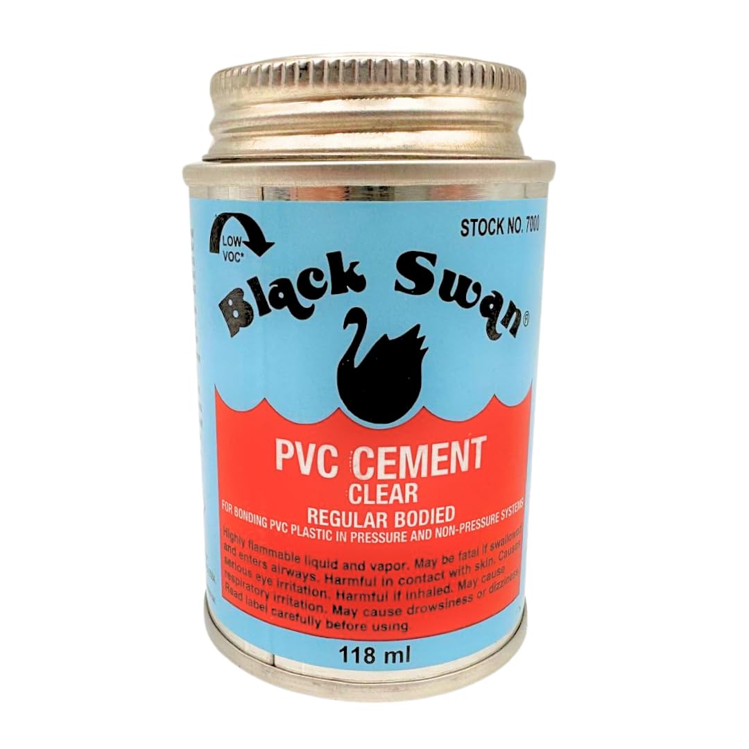 Cemento de PVC Black Swan – Cemento disolvente transparente para tuberías de PVC de hasta 4 pulgadas (110 mm) – Adhesivo de acción rápida, cuerpo regular, secado rápido para juntas fuertes y a prueba