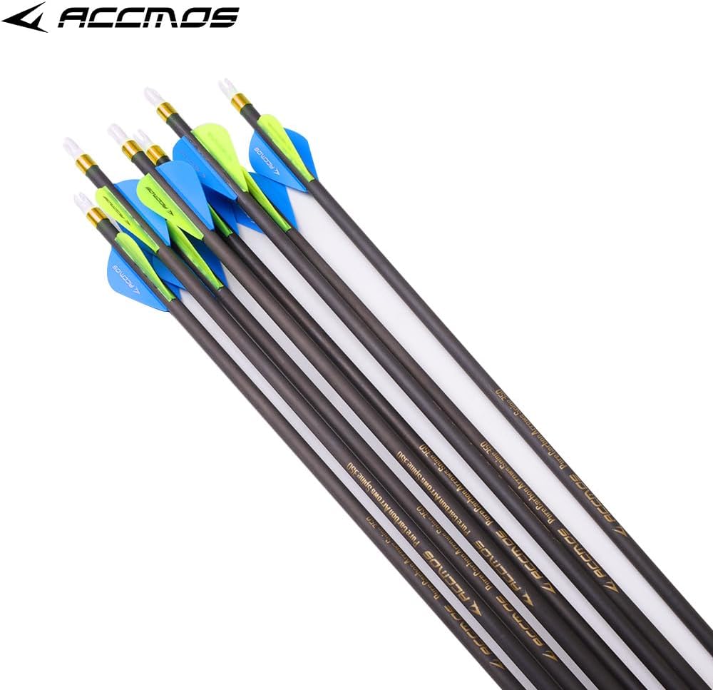 12pc 30-Inch Spine-400 Arrow Removable Tips Targeting Hunting Arrow Plastic Fletching 2 Inch Vane Carbon Arrows for Compound Bow Recurve Bow Adult Youth Archery Blue Yellow