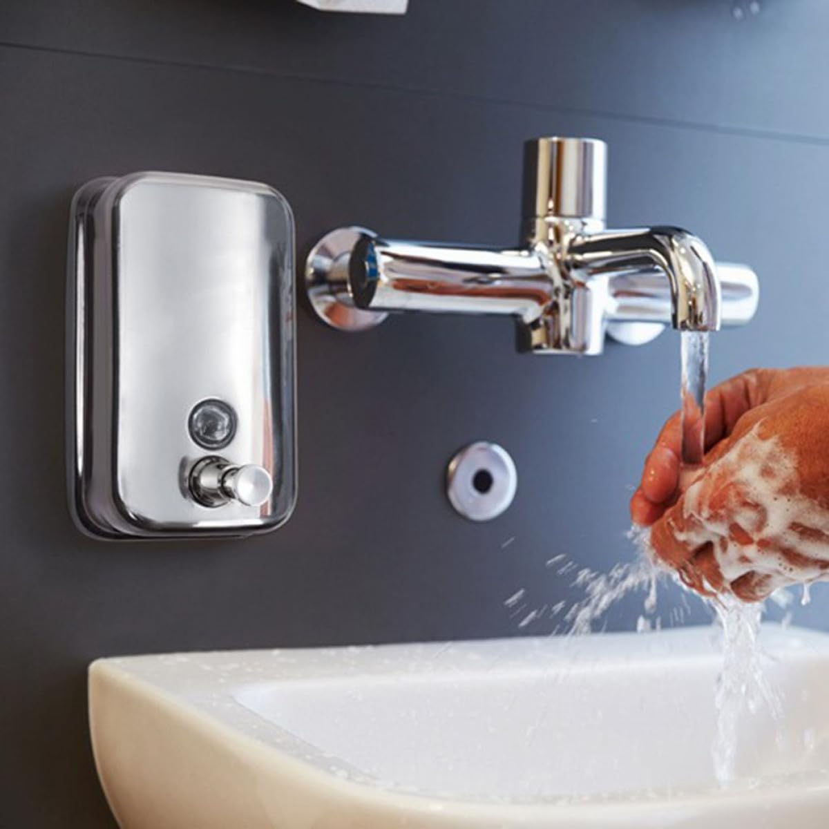 Veemoon Dispenser da Muro in Sapone Inossidabile Acciaio di Parete da Liquido Argento 800ml Ricaricabile Design Colore per Bagno Hotel