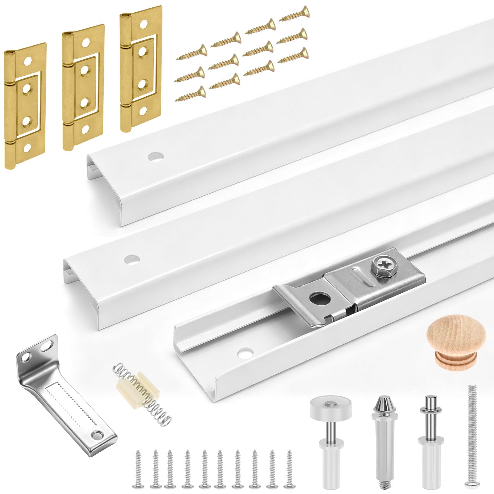 Bifold Door Hardware Kit with Steel Track, Wooden Knob & Hinges(36 Inch)