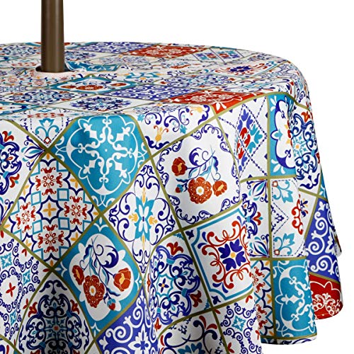 Ehousehome Outdoor and Indoor 60inch Round Tablecloth with Umbrella Hole and Zipper, Waterproof Zippered Patio Table Cloths, Spring/Summer Table Covers for Backyard Circular Table/BBQs/Picnic - Thumbnail 3