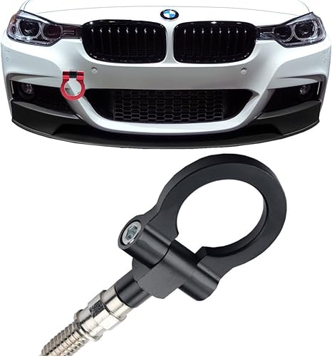 JGR Track Racing Style - Gancho de remolque con tornillo de aluminio CNC para la defensa delantera y trasera del BMW, Negro