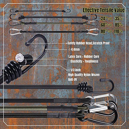 Yuxh Bungee Cords Heavy Duty Outdoor 2Ft Bungee Straps With Hooks Black Bunji Cord 24Inch4Pcs #TOP1