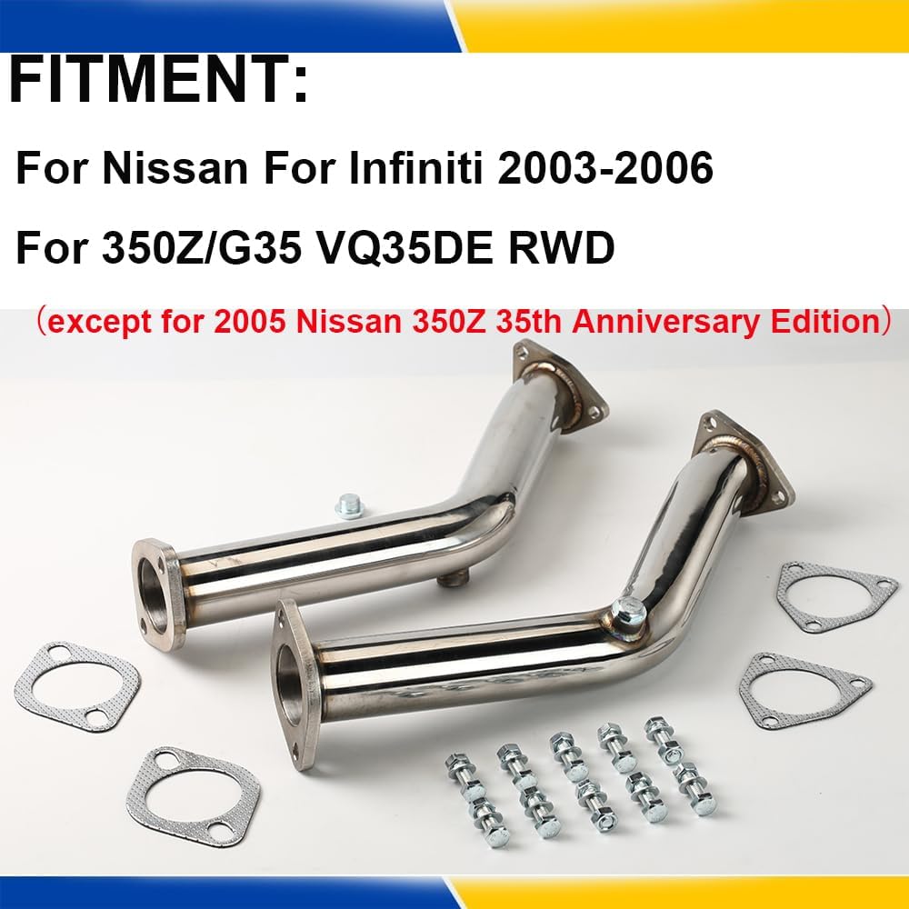 Exhaust Pipe W/Gaskets And Bolts Fit For 2003-2006 Infiniti G35 / V35 & Nissan 2003-2006 350Z /Z33， 3.5L, T304 Stainless Steel 416