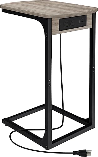 Miniatura 8 de Hzuaneri Mesa auxiliar en forma de L con estación de carga, mesa auxiliar de cama con puerto USB y tomacorriente, mesa de sofá, mesa de aperitivos C