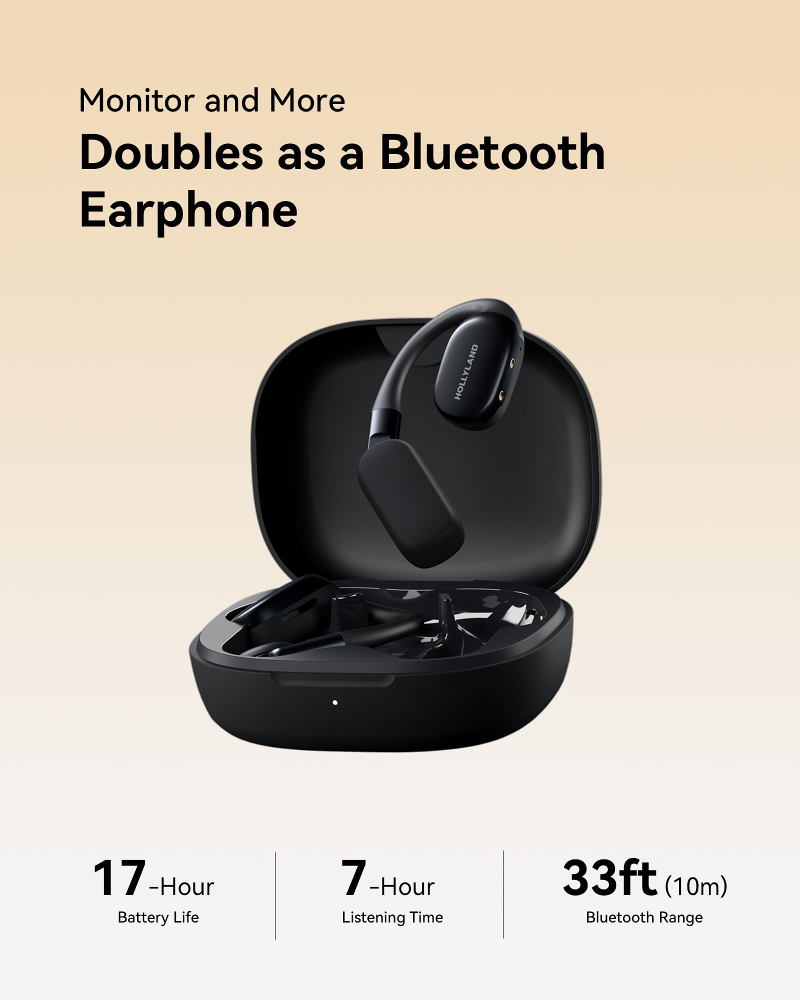 HOLLYLAND ワイヤレスイヤフォン ブラック Hollyland Lark MAX 2 OWS Open-Ear Wireless Monitor Earphones, 2.4