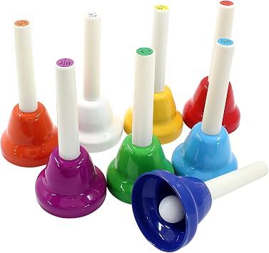 Murtenze 8Pcs Diatonic Colorful Metal Handbells Set, 8 Note Musical Bells for Holiday Birthday Gift Musical Teaching11cm x 5cm