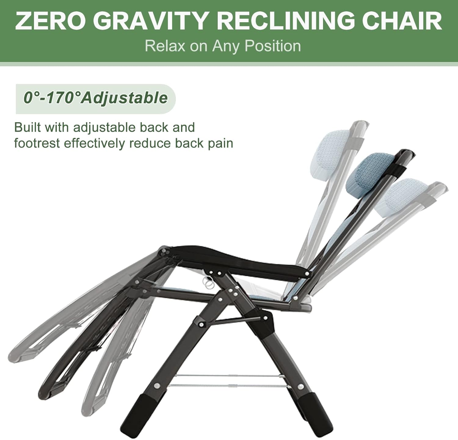 Barbella Zero Gravity Chair Reclining Lounge Chair Patio Chairs, Adjustable Lawn Recliner Folding Lounge Recliners with Removable Cushion, Headrest & Cup Holder, Ice Touch Silk Reclining Chair