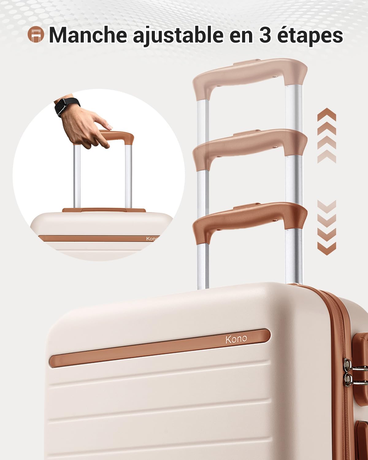 Kono Valise Grande Taille Soute 76.5cm, 94L, Valise Rigide ABS+PC Léger Durable Roulette Valise avec Serrure Extérieure de Sécurité, Roues Silencieuses 360°, Crème